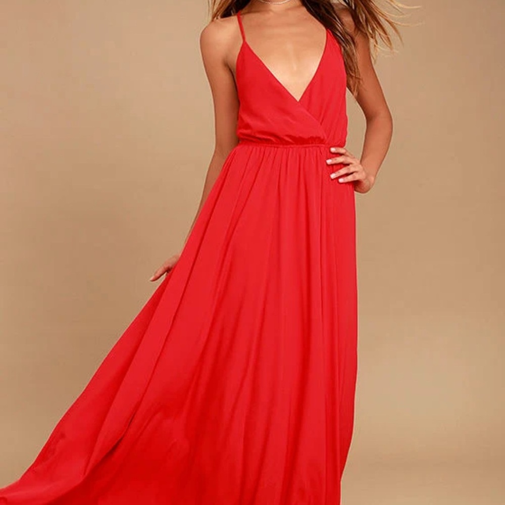 Everything's all bright red backless maxi dress size small